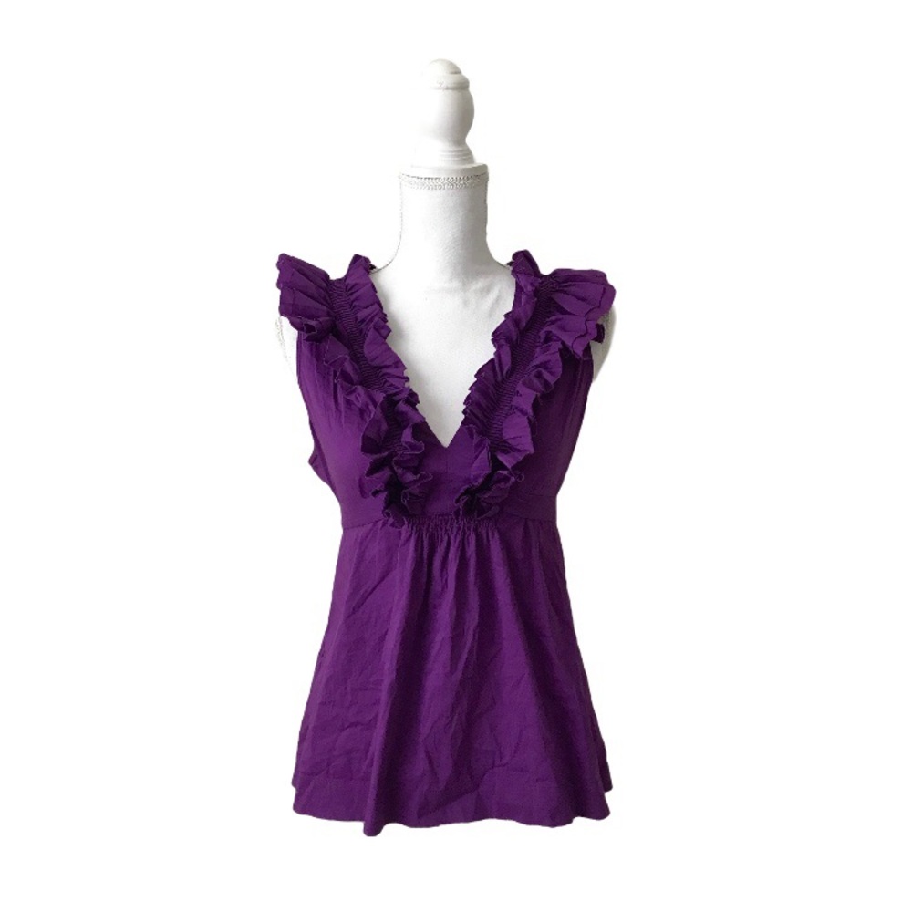 BCBGMaxazria Purple Ruffle Collar Sleeveless Top